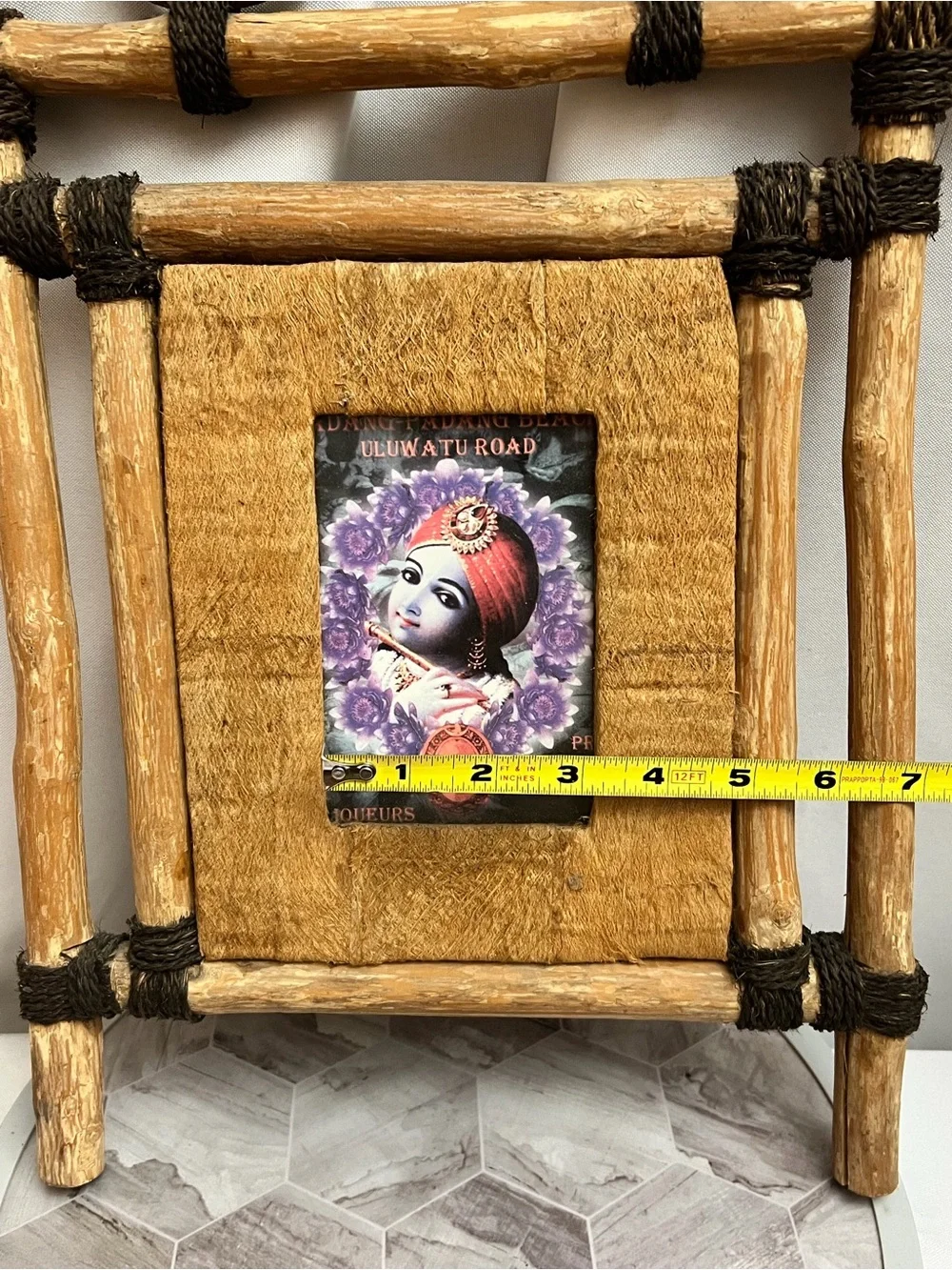 Rustic Bamboo Twig Photo Frame 3x4 Hindu Krishna Uluwatu Road Boho Wall Decor